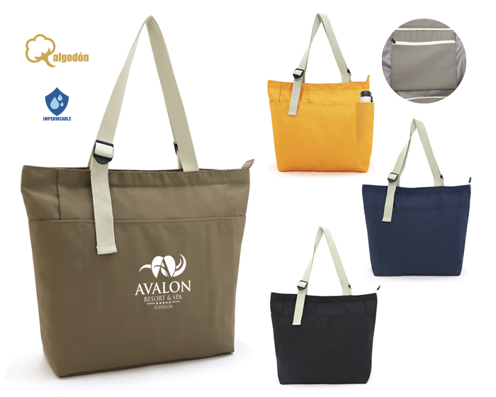 Bolsa promocionales de poliester con asas de algodon olivo